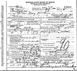 Eva May Huckaby Hood Death Certificate