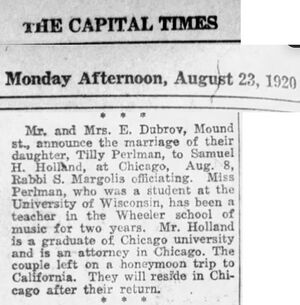 Marriage of Samuel H. Holland and Tilly Perlman
