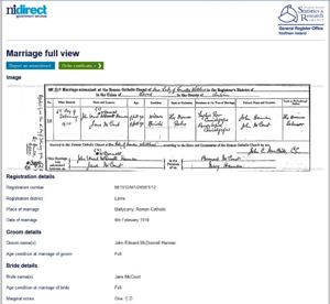 John Edward McDonnell Hannan 1910 marriage certificate