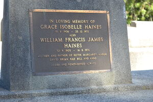 Memorial plaque: William and Grace Haines