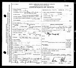 North Carolina, U.S., Death Certificates, 1909-1976 for Arthur Davis