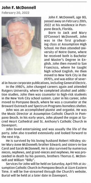 Obituary for John F McDonnell