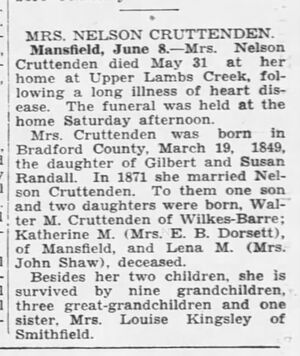 Mrs. Nelson Cruttenden death 