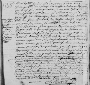 Marriage Record 1735 - Mathurin Guibau & Marie Catherine Cosset