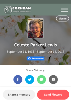 Celeste Parker Lewis September 11, 1937 – September 14, 2018