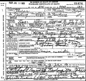 James Martin Bunton Death Certificate