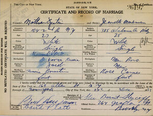 Marriage certificate for Nathan Epstein and Jeanette Markman, p1