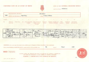 Ellen Leah Roberta Giles Birth Certificate 1880