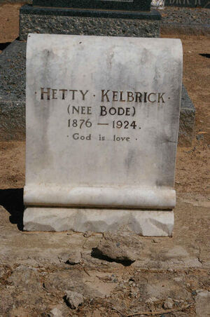 Headstone of Henrietta 'Hetty' Frederika (Bode) Kelbrick