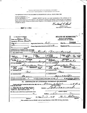 Gertrude Brumbaugh Birth certificate