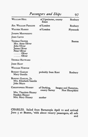 William and Francis Passenger List, p. 97