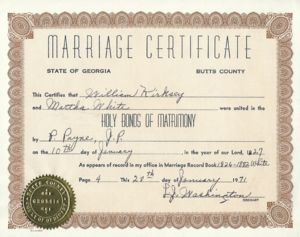 Marriage of William Kirksey and Martha White