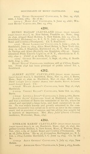 Henry Lamartine Cleveland family tree (1899)