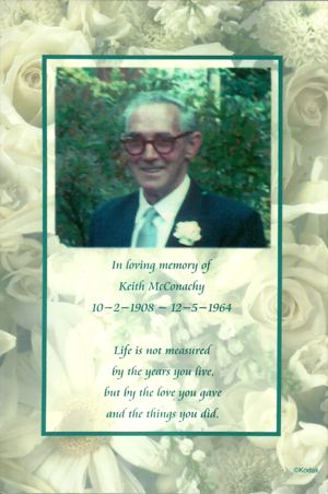 Memorial card for Keith McConachy