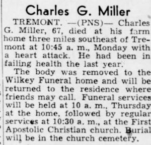 Death Notice for Charles G Miller