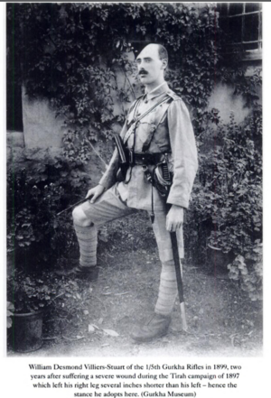 William Desmond Villiers-Stuart of the 1/5th Gurkhas in 1899, two years after suffering a severe wound during the Tirah campaign of 1897 which left his right leg several inches shorter than his left