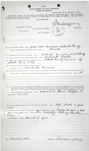 P16 Civil War Pension file of Tilman Joines