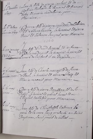 Baptismal record Louise Joubert : 1699-12-06