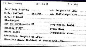 PA civil war soldier enlistment recard card