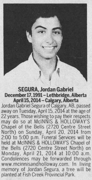 Jordan Gabriel Segura, obituary