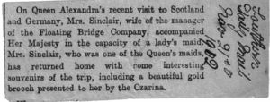 Bessie (Temple) Sinclair travels with Queen Alexandra