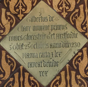 Gilbert de Clare: brass plaque on floor of Tewkesbury Abbey