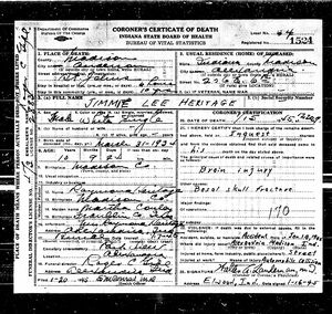 Jimmie Lee Heritage death certificate