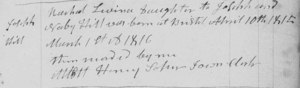 Birth Record of Rachel Levinia Hill
