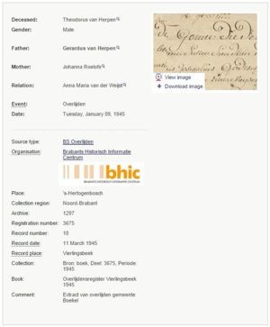 Theodorus van Herpen Death Jan 9, 1945