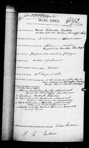 Death notice Maria Gertruida Grobbler 11 Aug 1861