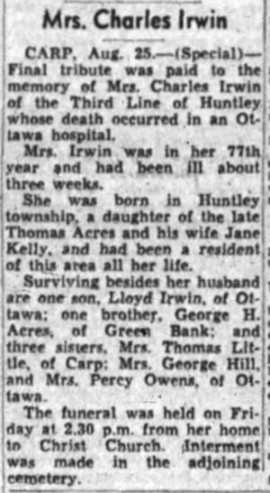 Funeral of Mrs. Charles Irwin