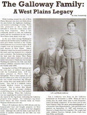 		Galloway family history in West Plains article