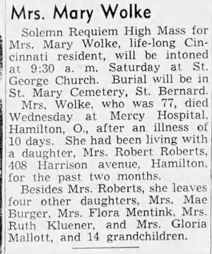 Obituary for Mrs. Mary Wolke