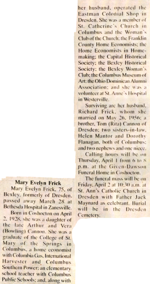 Frick Obituary