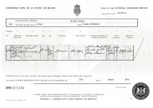 Death Certificate - Sarah Jennings