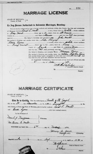 Coral L Focht and Rena Lyons marriage certificate