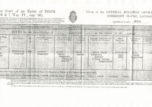 Birth certificate for Frederick Charles Shepherd