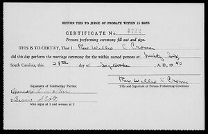 Marriage Certificate for Howard and Bessie Scott Walker