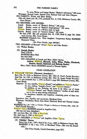 The Parrish family, including the allied families of Belt, Boyd, Cole and Malone, Clokey, Garrett, Merryman, Parsons, Price, Tipton, with special reference to Mercella Louise Boyd .... Santa Barbara: Boyd, 1935.; pg. 372