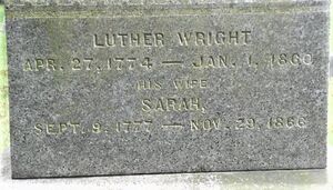 Sarah and husband Luther Wright's Headstone