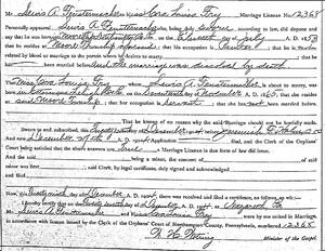 Lewis A Fenstermacher and Cora Louisa Frey marriage certificate