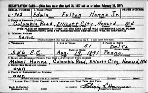 Registration Card (D. S. S. Form 1):  Edwin F. Hanna Jr.