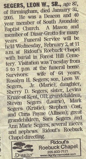 Leon William Segers, Sr. Obituary