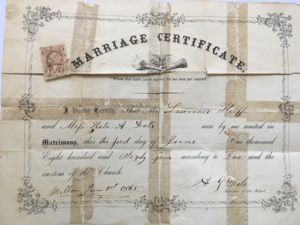 Original marriage certificate for John and Kate