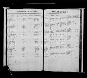 Register of Deaths for Taylor County, West Virginia, 1880, page 14