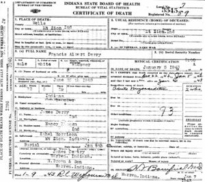 Francis Albert Derry Death Certificate