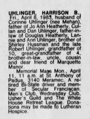 Obituary for Harrison B Uhlinger