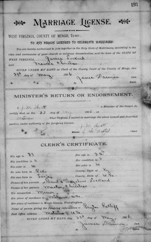 James Lockard and Frances Christian Marriage Record