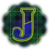 Letter J half-block (blue and yellow on blue and green plaid).