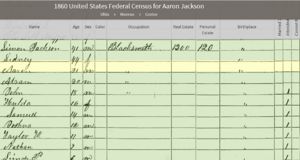 1860 census for Simon and Sidney Jackson household